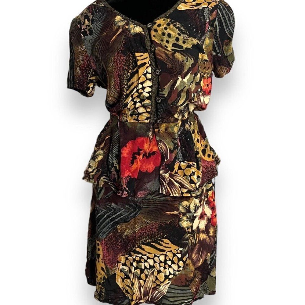 Carole Little 2 Piece Skirt Set Women's 6 P Multicolor Mix Animal Print Boho VTG